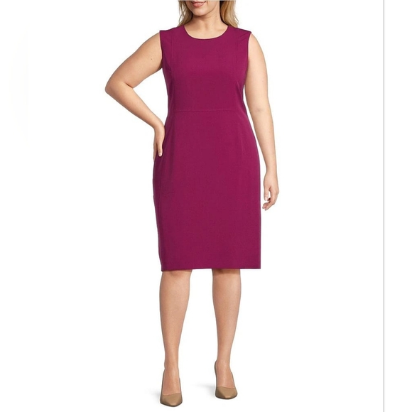 Kasper Stretch Crepe Princess Seam Crew Neck Sleeveless Sheath Dress NWT Size 18 - Picture 1 of 7